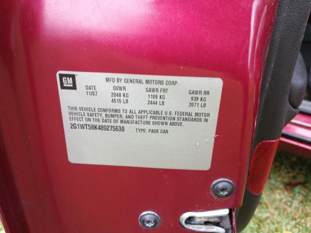 2G1WT58K489275630 - 2008 CHEVROLET IMPALA LT 勃艮第红 照片 10