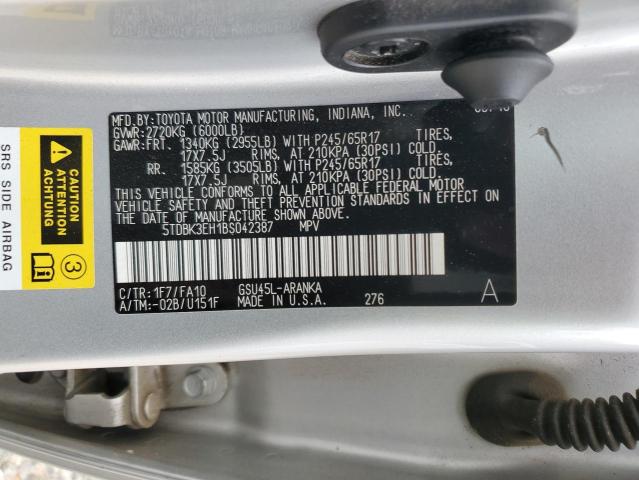 5TDBK3EH1BS042387 - 2011 TOYOTA HIGHLANDER BASE SILVER photo 13