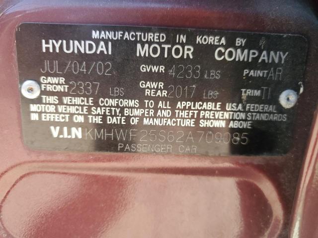 KMHWF25S62A709085 - 2002 HYUNDAI SONATA GL BURGUNDY photo 13