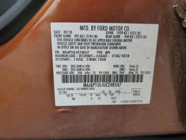 MAJ6P1UL4JC248547 - 2018 FORD ECOSPORT SE Marron photo 12