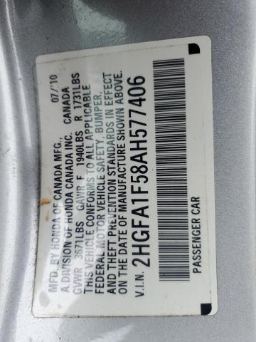 2HGFA1F58AH577406 - 2010 HONDA CIVIC LX SILVER photo 12