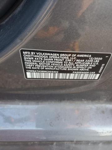 1VWSA7A36MC003302 - 2021 VOLKSWAGEN PASSAT SE GRAY photo 12