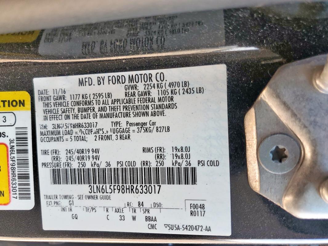 3LN6L5F98HR633017 - 2017 LINCOLN MKZ RESERVE შავი ფოტო 13