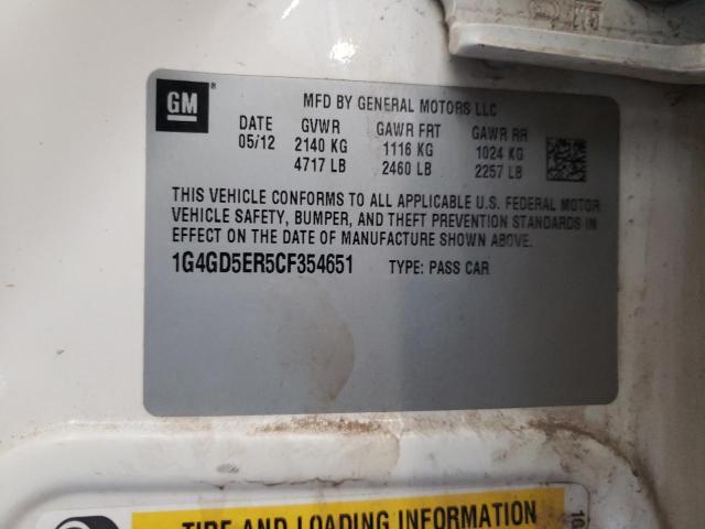 1G4GD5ER5CF354651 - 2012 BUICK LACROSSE PREMIUM Սպիտակ լուսանկար 12