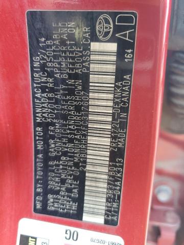 2T1BURHEXFC317607 - 2015 TOYOTA COROLLA L 红色 照片 12