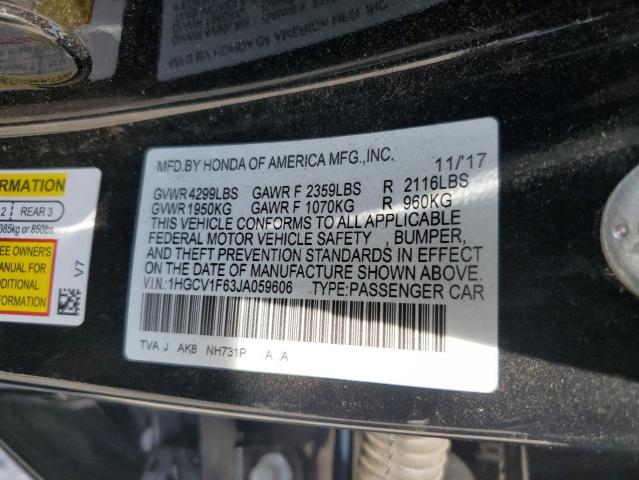 1HGCV1F63JA059606 - 2018 HONDA ACCORD EXL Czarny zdjęcie 12