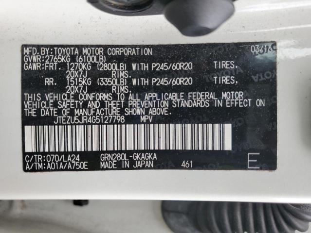 JTEZU5JR4G5127798 - 2016 TOYOTA 4RUNNER SR5 Beyaz fotoğraf 14