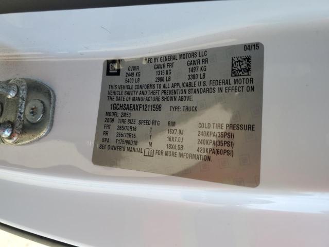 1GCHSAEAXF1211598 - 2015 CHEVROLET COLORADO WHITE photo 12