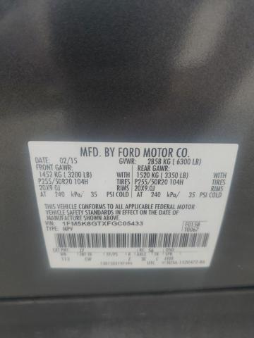 1FM5K8GTXFGC05433 - 2015 FORD EXPLORER SPORT ნაცრისფერი ფოტო 13