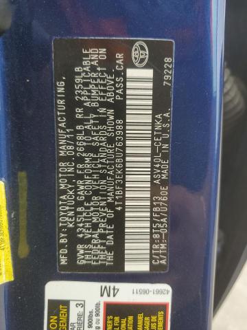 4T1BF3EK6BU763988 - 2011 TOYOTA CAMRY BASE BLUE photo 13