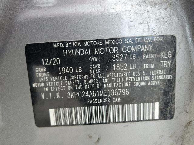 3KPC24A61ME136796 - 2021 HYUNDAI ACCENT SE SILVER photo 12
