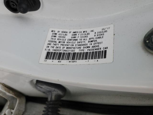 1HGCR2F73HA231582 - 2017 HONDA ACCORD EX WHITE photo 12