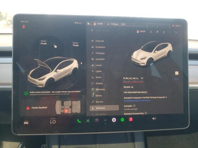 7SAYGDEF1NF438332 - 2022 TESLA MODEL Y Білий фото 9