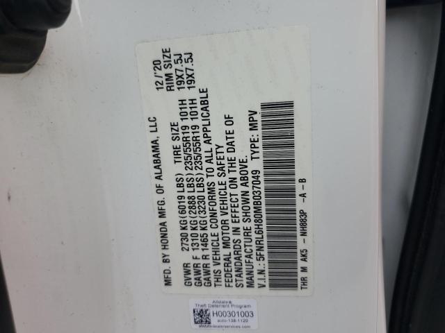 5FNRL6H80MB037049 - 2021 HONDA ODYSSEY TOURING 白色 照片 14