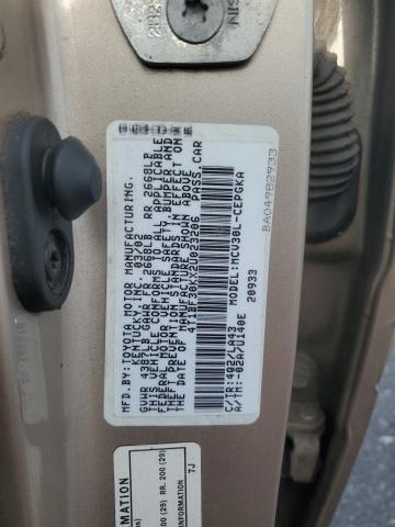 4T1BF30KX2U023206 - 2002 TOYOTA CAMRY LE TAN photo 12