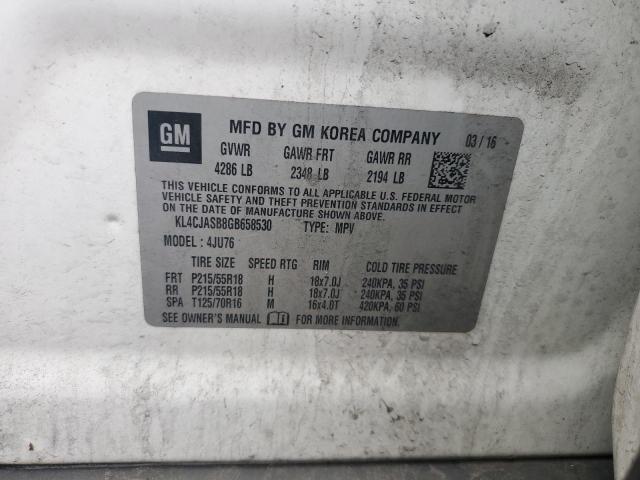 KL4CJASB8GB658530 - 2016 BUICK ENCORE WHITE photo 13