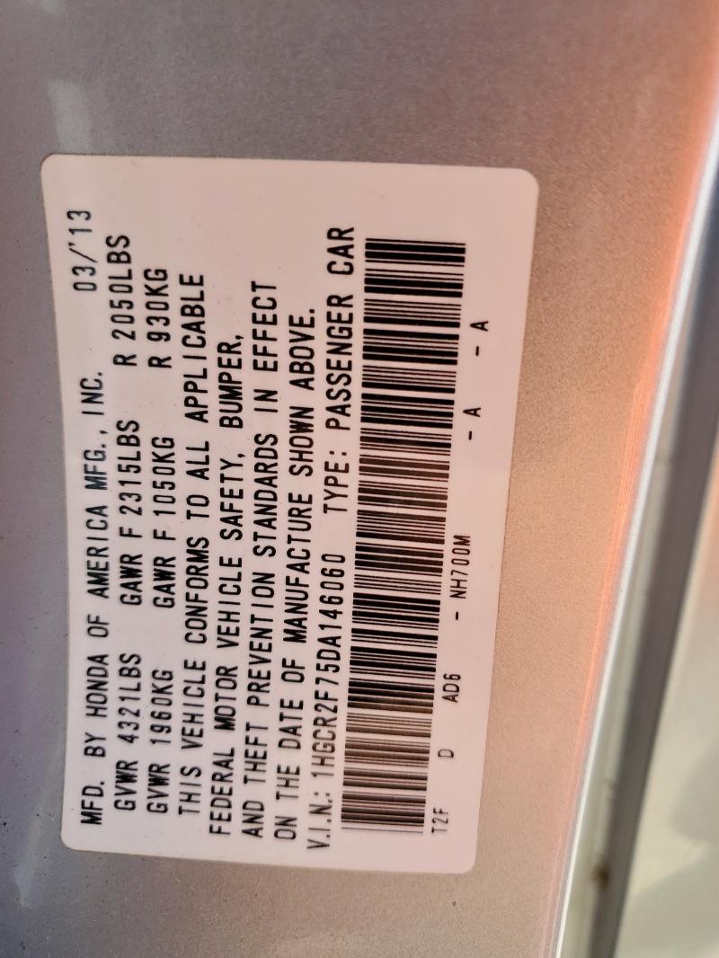 1HGCR2F75DA146060 - 2013 HONDA ACCORD EX ვერცხლისფერი ფოტო 12