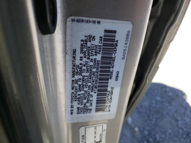4T1BE32K22U636985 - 2002 TOYOTA CAMRY LE SILVER photo 12