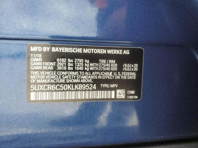 5UXCR6C50KLK89524 - 2019 BMW X5 XDRIVE40I BLUE photo 13