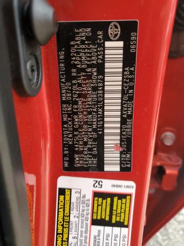 4T1G11AK1LU384879 - 2020 TOYOTA CAMRY SE RED photo 12