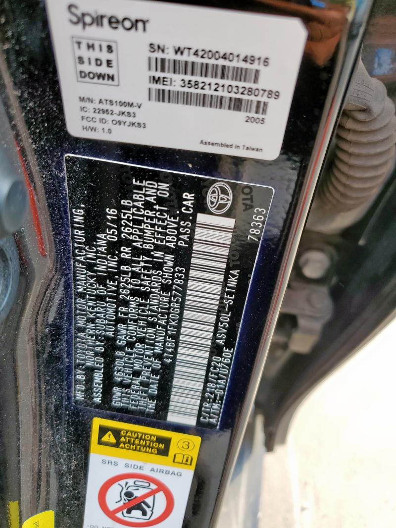 4T4BF1FK0GR577833 - 2016 TOYOTA CAMRY LE BLACK photo 12