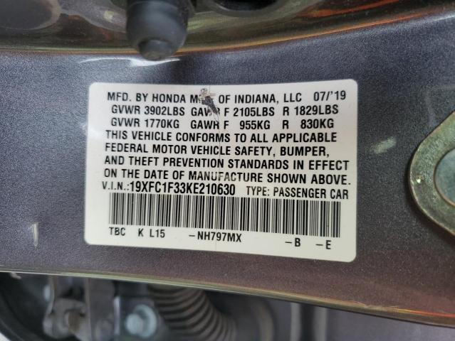 19XFC1F33KE210630 - 2019 HONDA CIVIC EX Boz foto 13