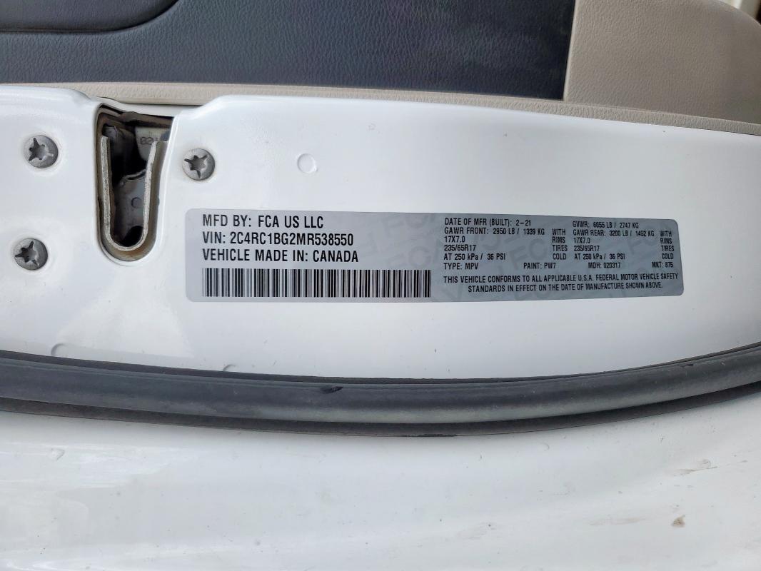 2C4RC1BG2MR538550 - 2021 CHRYSLER PACIFICA TOURING L Ağ foto 13