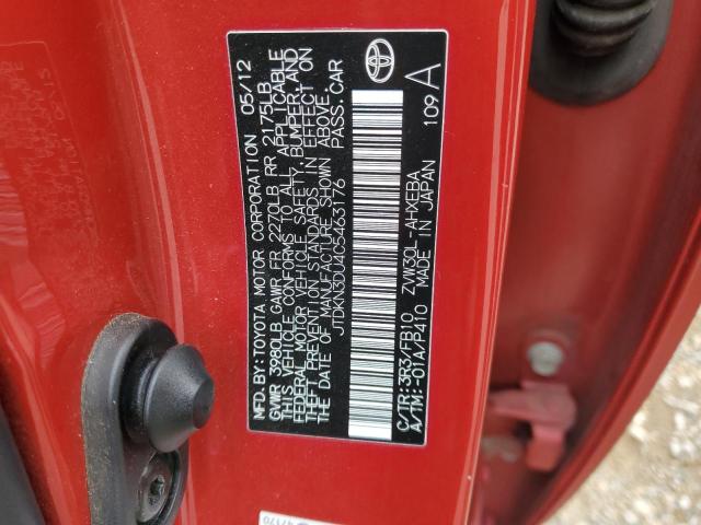 JTDKN3DU4C5463176 - 2012 TOYOTA PRIUS 红色 照片 12