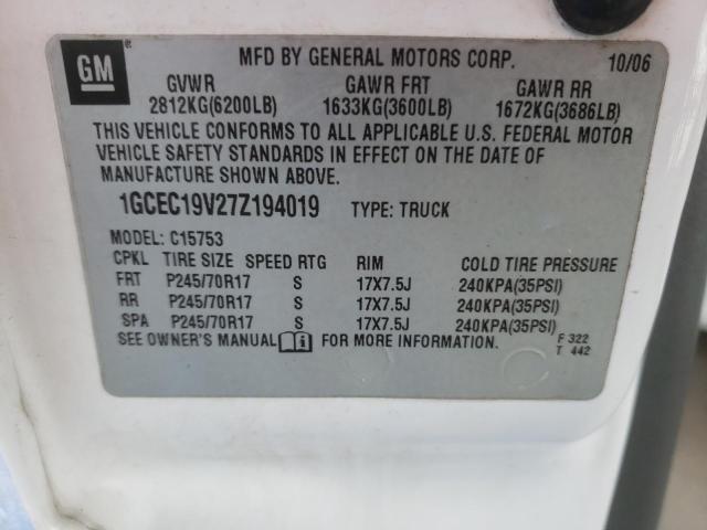 1GCEC19V27Z194019 - 2007 CHEVROLET SILVERADO C1500 CLASSIC WHITE photo 12