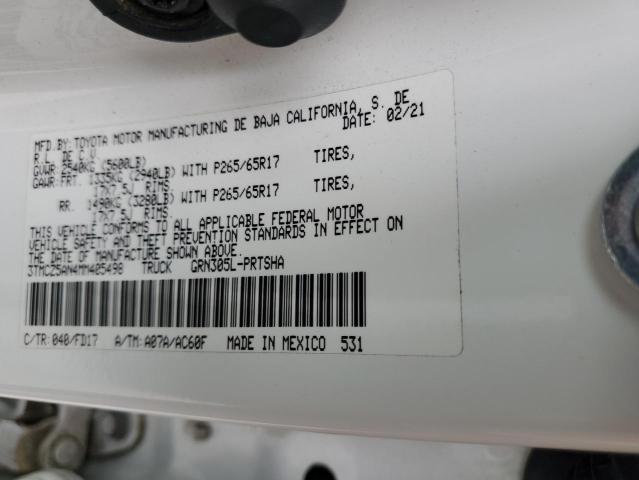 3TMCZ5AN4MM405498 - 2021 TOYOTA TACOMA DOUBLE CAB თეთრი ფოტო 12