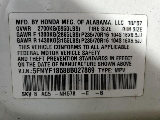 5FNYF18588B027869 - 2008 HONDA PILOT EXL Blanco foto 14