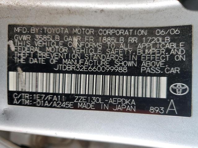 JTDBR32E660099988 - 2006 TOYOTA COROLLA CE SILVER photo 12