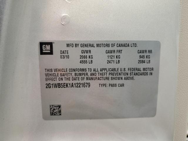 2G1WB5EK1A1221679 - 2010 CHEVROLET IMPALA LT GOLD photo 12