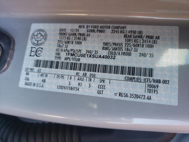 1FMCU0E1XSUA40032 - 2025 FORD ESCAPE WHITE photo 13