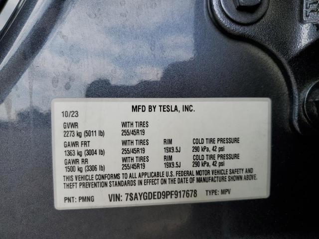 7SAYGDED9PF917678 - 2023 TESLA MODEL Y GRAY photo 12