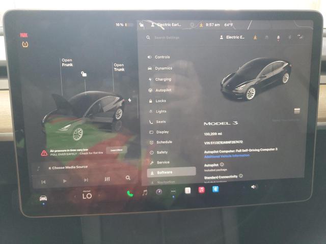 5YJ3E1EA6NF287472 - 2022 TESLA MODEL 3 BLACK photo 9