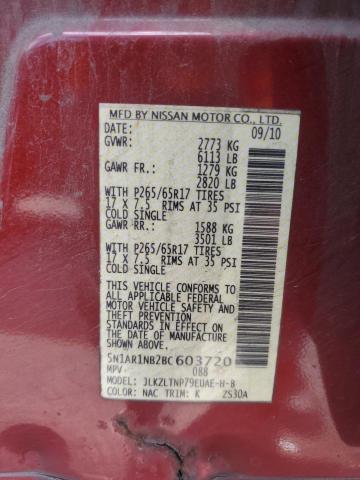 5N1AR1NB2BC603720 - 2011 NISSAN PATHFINDER S წითელი ფოტო 13