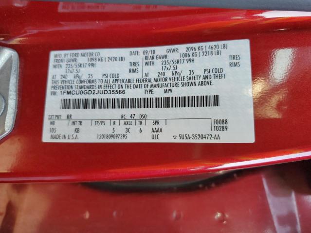 1FMCU0GD2JUD35566 - 2018 FORD ESCAPE SE Қызыл фото 14