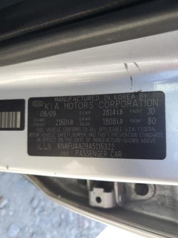 KNAFU4A29A5116322 - 2010 KIA FORTE EX 银色 照片 12