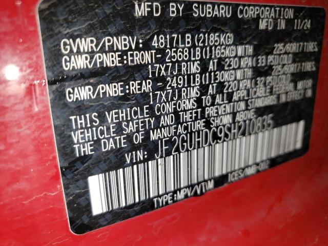 JF2GUHDC9SH210835 - 2025 SUBARU CROSSTREK PREMIUM Қызыл фото 13