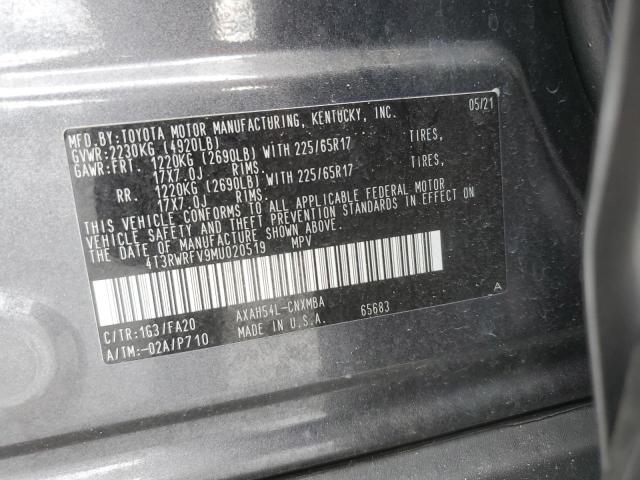 4T3RWRFV9MU020519 - 2021 TOYOTA RAV4 XLE GRAY photo 14