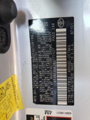 4T1BF3EK3BU777427 - 2011 TOYOTA CAMRY BASE SILVER photo 12