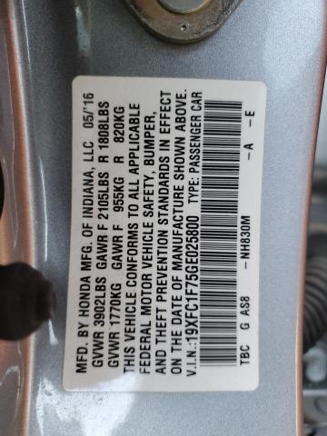 19XFC1F75GE025800 - 2016 HONDA CIVIC EXL SILVER photo 12
