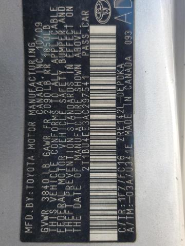 2T1BU4EE3AC297541 - 2010 TOYOTA COROLLA BASE فضي صورة 13