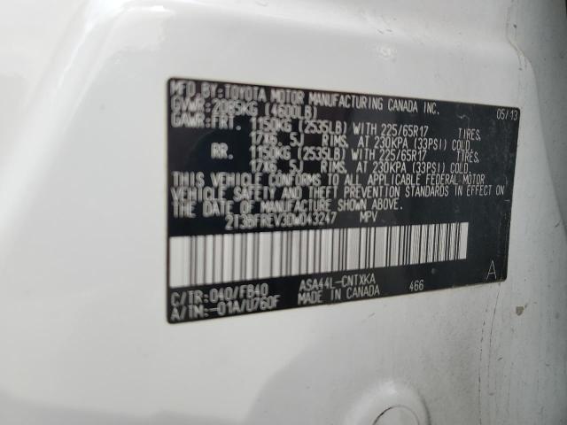 2T3BFREV3DW043247 - 2013 TOYOTA RAV4 LE Weiß Foto 13