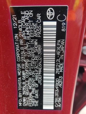 JTDEPMAE6NJ213989 - 2022 TOYOTA COROLLA LE 红色 照片 13