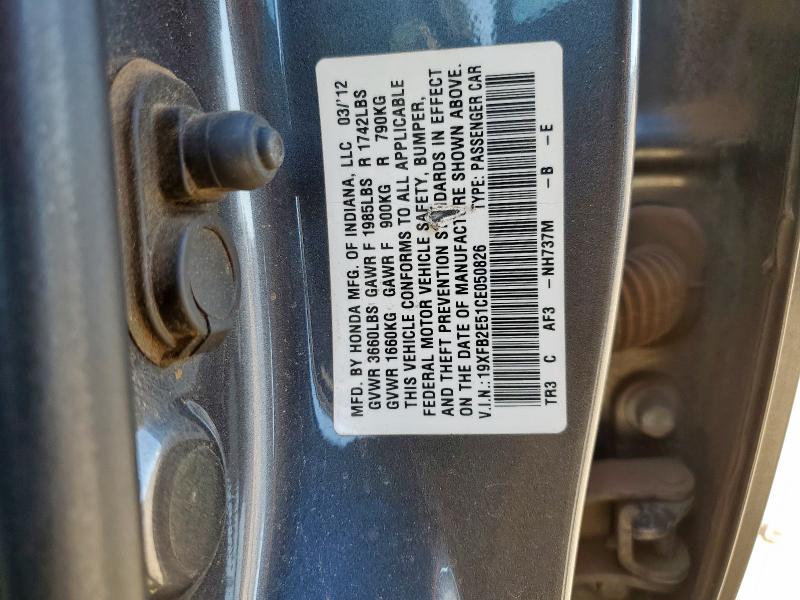 19XFB2E51CE050826 - 2012 HONDA CIVIC LX Boz foto 12