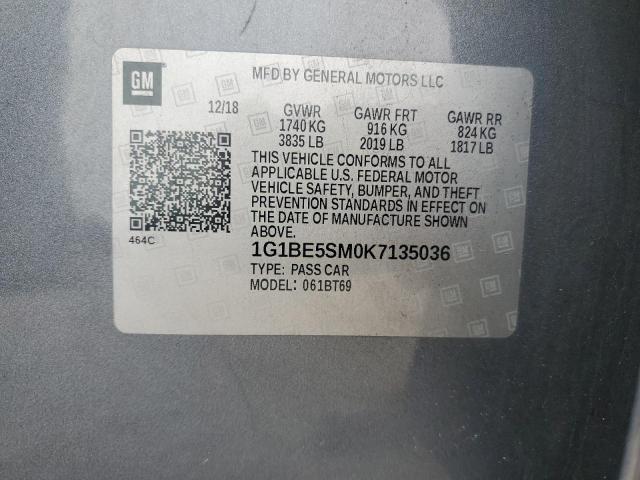 1G1BE5SM0K7135036 - 2019 CHEVROLET CRUZE LT GRAY photo 12