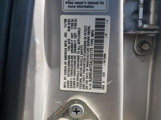 5J6RE4H72AL019175 - 2010 HONDA CR-V EXL SILVER photo 13