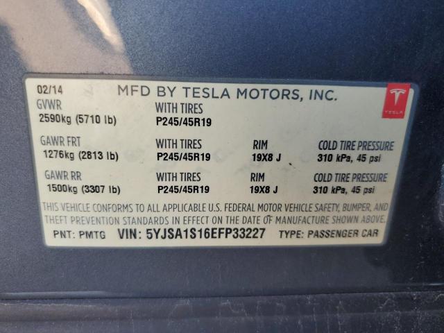 5YJSA1S16EFP33227 - 2014 TESLA MODEL S Grau Foto 12